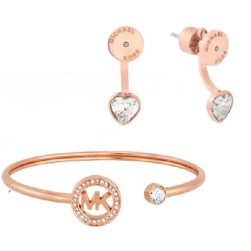 $136 Michael Kors Flex Fit Logo Cuff Bracelet & Earrings Set